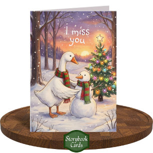 Tarjeta Dibujo de ganso y muñeco de nieve Navidad Te extra