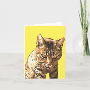 Tarjeta Dibujo de gato atigrado lindo con contorno negro
