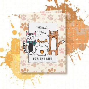Tarjeta Dibujo de gato lindo divertido que dice gracias