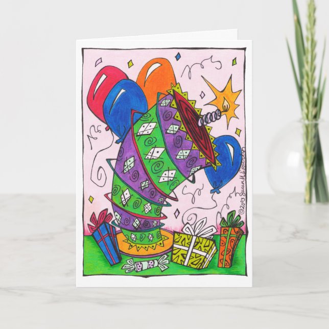 Tarjeta Dibujo de globos de pasteles de cumpleaños brillan (Anverso)