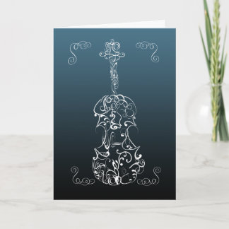 Tarjeta Dibujo de la línea blanca violín en azul