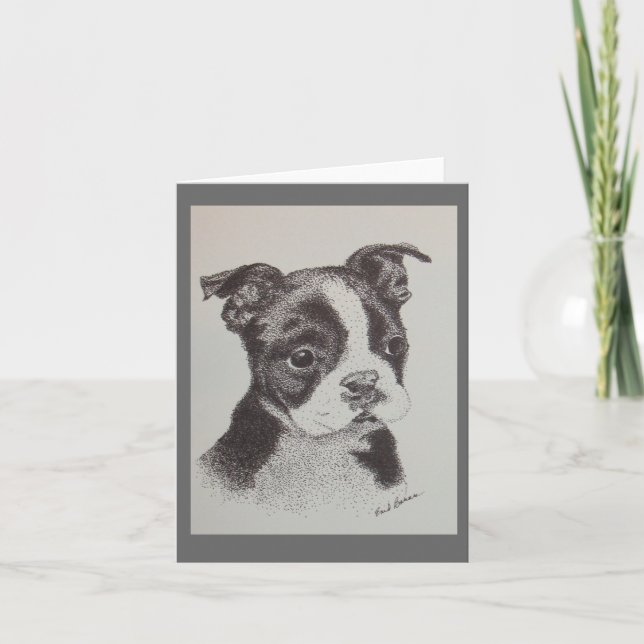 Tarjeta Dibujo de la pluma y de la tinta de Boston Terrier (Anverso)