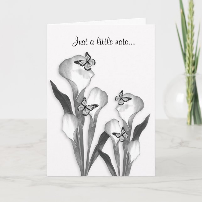 Tarjeta Dibujo de lápiz de lirio y mariposas de Calla (Anverso)