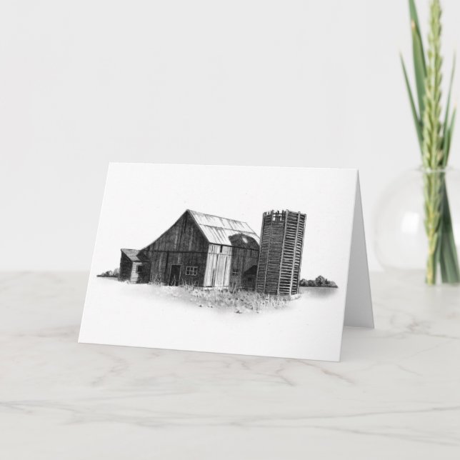 TARJETA DIBUJO DE LÁPIZ: GRANERO VIEJO, SILO: REALISMO (Anverso)