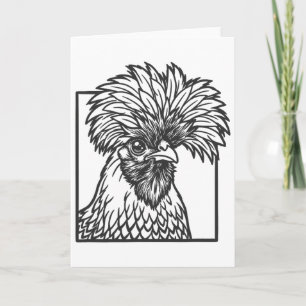 Tarjeta Dibujo de línea de pollo polaco - Diseño divertido