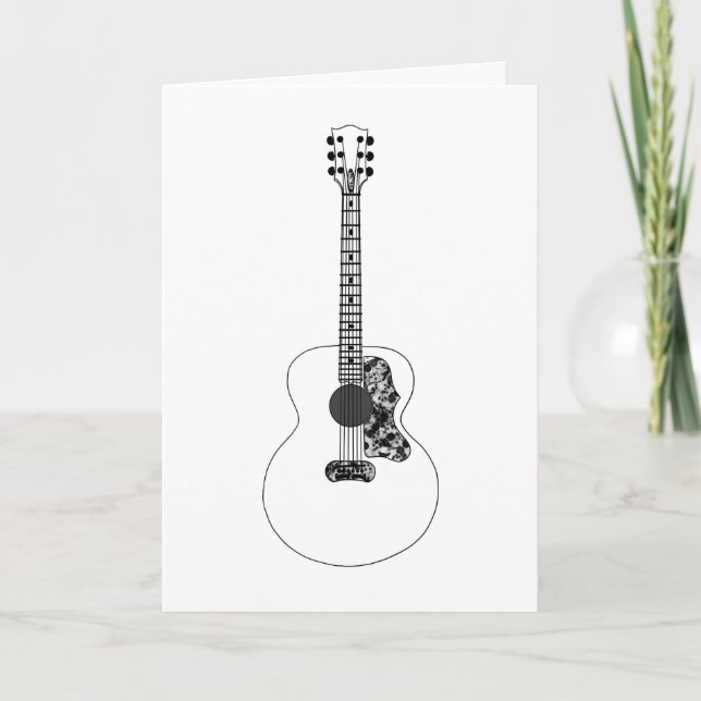 Tarjeta Dibujo de línea monocroma Música de guitarra acúst (Anverso)