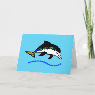 Tarjeta Dibujo de mano - DOLPHIN - Naturaleza - azul oceán