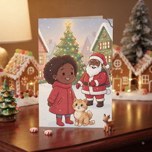 Tarjeta Dibujo de Navidad y página para colorear de anime 