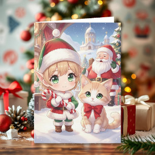 Tarjeta Dibujo de Navidad y página para colorear de anime