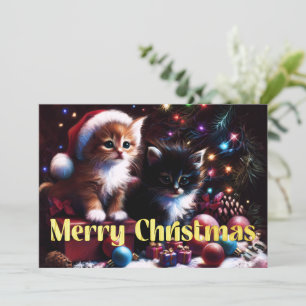 Tarjeta Dibujo de Pastel Duro de Navidad 2 Gatitos