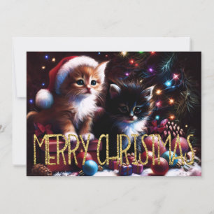 Tarjeta Dibujo de Pastel Duro de Navidad 2 Gatitos