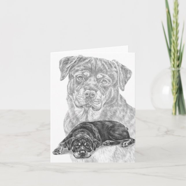 Tarjeta Dibujo de perro de Rottweiler por Kelli Swan (Anverso)
