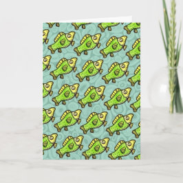 Tarjeta Dibujo de pez verde de dibujos animados divertido