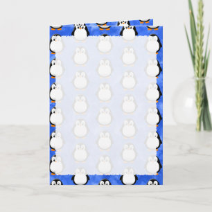 Tarjeta Dibujo de pingüino de dibujos animados en acuarela