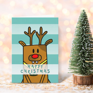 Tarjeta Dibujo de reno ciervo divertido lindo Feliz Navida