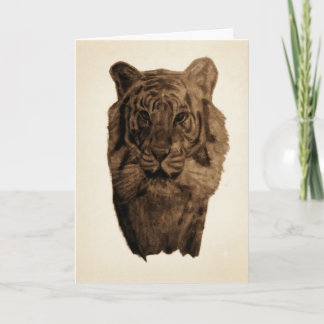 Tarjeta Dibujo de retrato de tigre vintage
