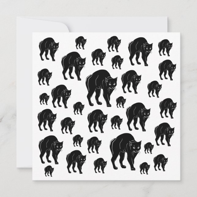 Tarjeta Dibujo de silueta de gato negro de Halloween (Anverso)