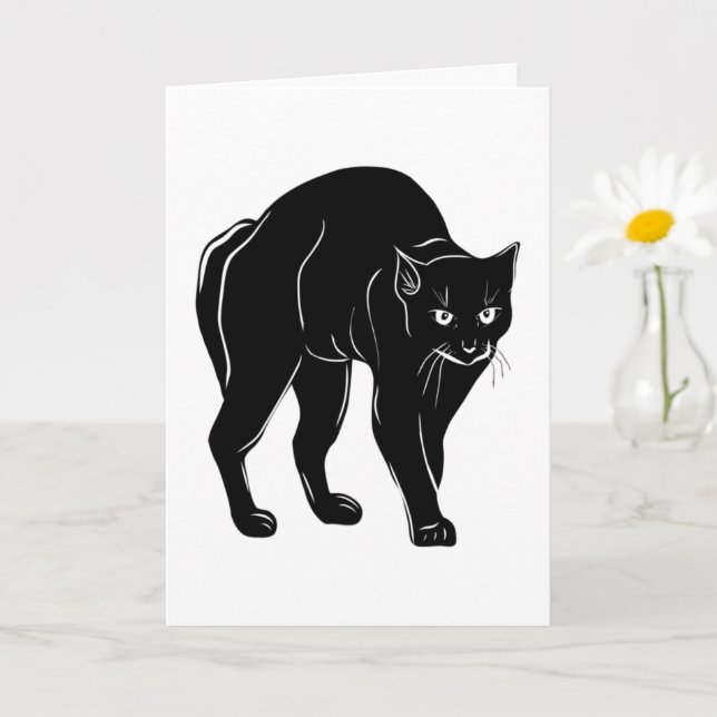 Tarjeta Dibujo de silueta de gato negro de Halloween (Planta pequeña)
