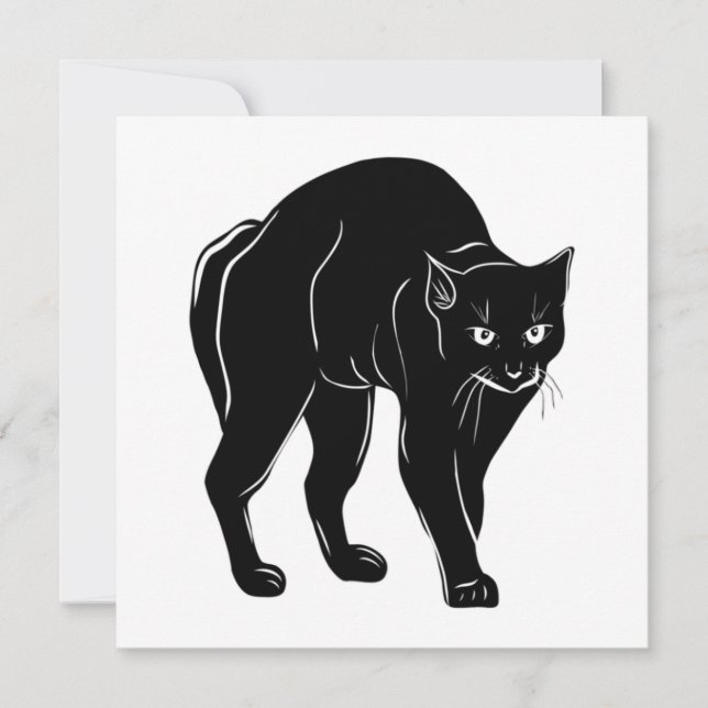 Tarjeta Dibujo de silueta de gato negro de Halloween (Anverso)