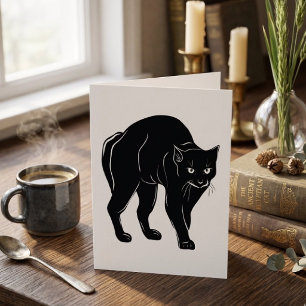 Tarjeta Dibujo de silueta de gato negro merodeando en Hall