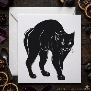 Tarjeta Dibujo de silueta de gato negro merodeando en Hall
