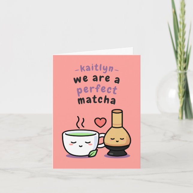 Tarjeta Dibujo de té Matcha romántico femenino para el Día (Anverso)