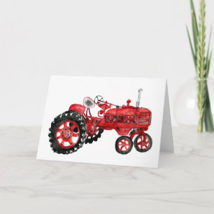 Tarjeta Dibujo de tractor rojo antiguo