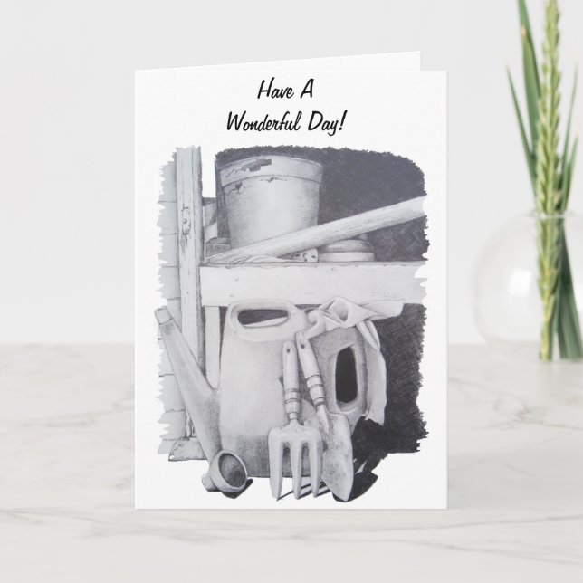 Tarjeta Dibujo de vida de las herramientas de jardín para  (Anverso)