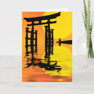Tarjeta Dibujo del atardecer Torii (puerta) japonés