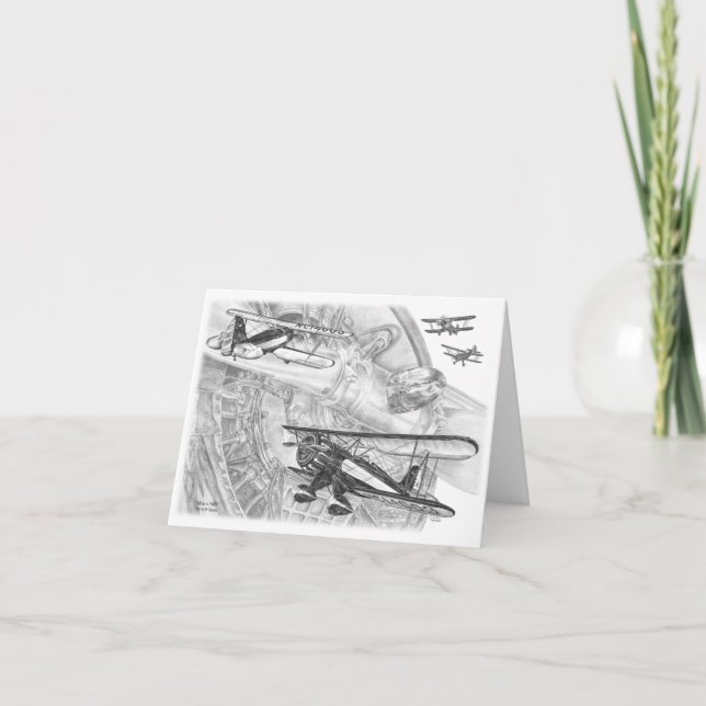 Tarjeta Dibujo del biplano de Waco YMF por el cisne de (Anverso)