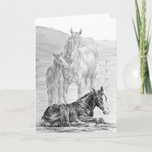 Tarjeta Dibujo del caballo de la yegua y del potro por el