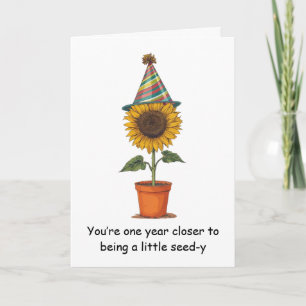 Tarjeta Dibujo divertido de girasol de cumpleaños con humo