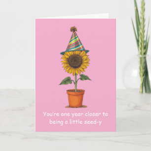 Tarjeta Dibujo divertido de girasol de cumpleaños con humo