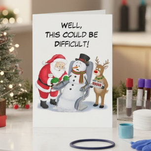 Tarjeta Dibujo divertido de Santa extrayendo sangre a un f