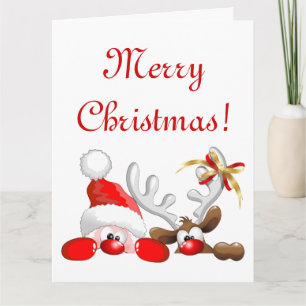 Tarjeta Dibujo divertido de Santa y renos       
