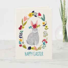 Tarjeta Dibujo floral gris de conejo de Pascua