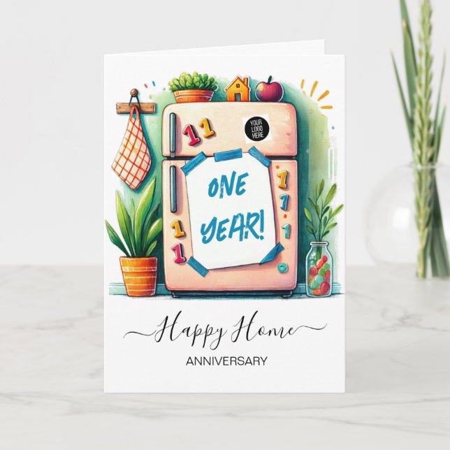 Tarjeta Dibujo infantil en la nevera - feliz hogar (Anverso)