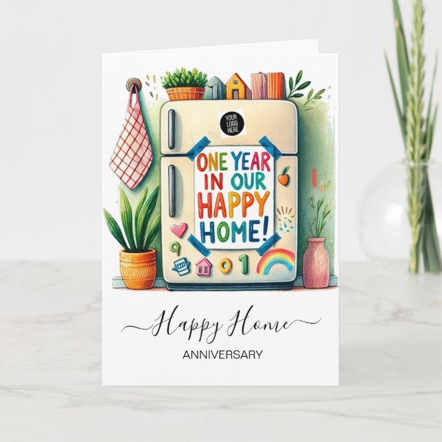 Tarjeta Dibujo infantil en la nevera - feliz hogar (Anverso)