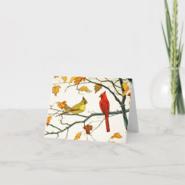 Tarjeta Dibujo japonés vintage, cardenales en una rama