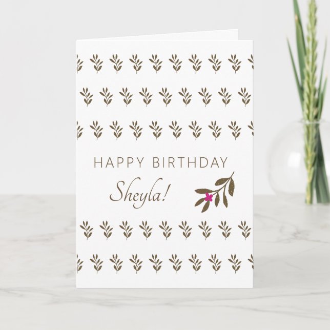 Tarjeta Dibujo Simple de Cumpleaños con Patrón de Hoja Tro (Anverso)