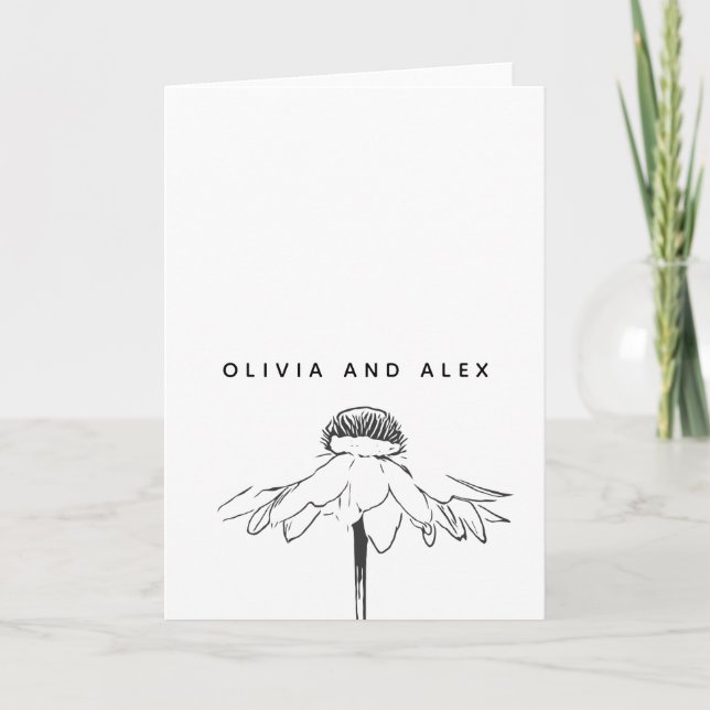 Tarjeta Dibujo simple de líneas de flores en blanco y negr (Anverso)