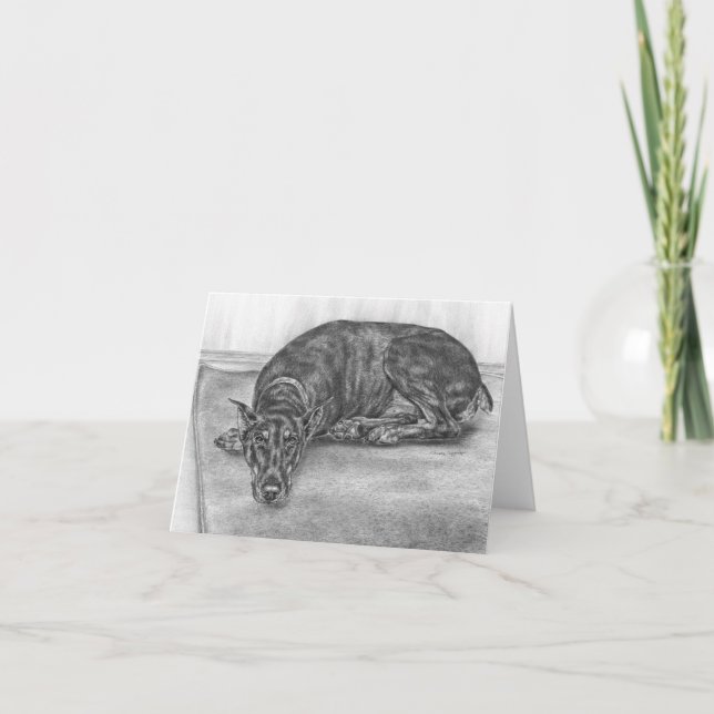Tarjeta Dibujo soñoliento del perro del Pinscher del (Anverso)