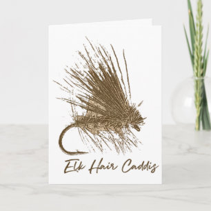 Tarjeta Dibujo Vintage de Caddis de Pelo de Alce de Pesca