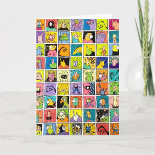 Tarjeta Dibujos animados caras extrañas raras diseños cuad
