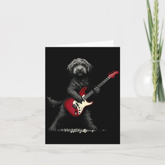 Tarjeta Dibujos Animados De Perro Goldendoodle De Rock Div (Anverso)