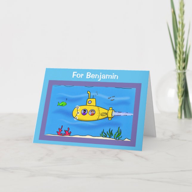 Tarjeta Dibujos animados de submarino feliz (Anverso)