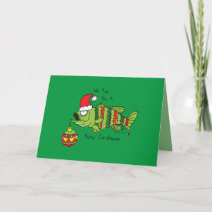 Tarjeta Dibujos animados divertidos de Navidad de pesca de
