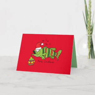 Tarjeta Dibujos animados divertidos de Navidad de pesca de