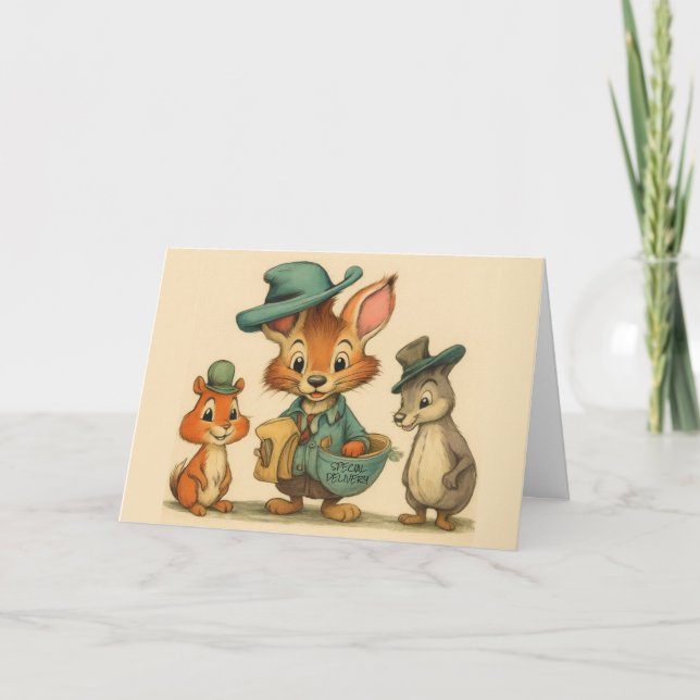 Tarjeta Dibujos Animados Divertidos y Lindos Animales Mens (Anverso)