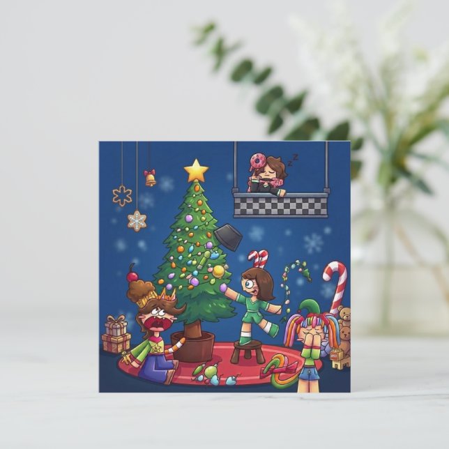 Tarjeta Dibujos Chibi Divertidos de Navidad Cancelada Stic (Anverso de pie)